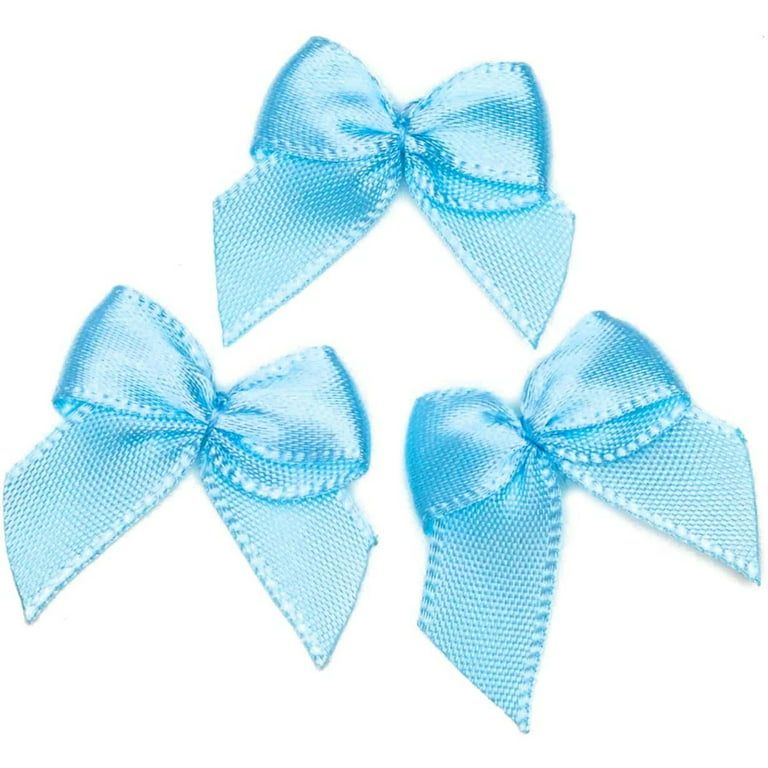 350 Pack Mini Light Blue Satin Ribbon Bows with Self-Adhesive Tape for Crafts, Gift Present Wrapping, Christmas Wreath, 1.5 inch