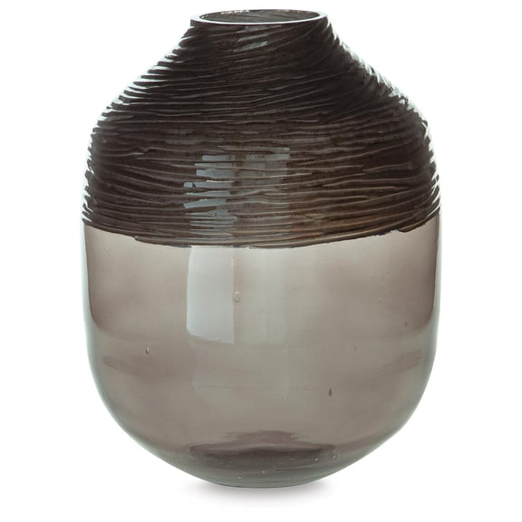 Signature Design by Ashley Harpwick 11.88" Glass Vase, Iridescent Gray Finish