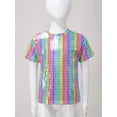 thumbnail image 3 of YUUMIN Kids Boys Girls Sparkly Sequin Dance Tops Round Neck Short Sleeve T-Shirts Stage Performance Colorful 160, 3 of 7