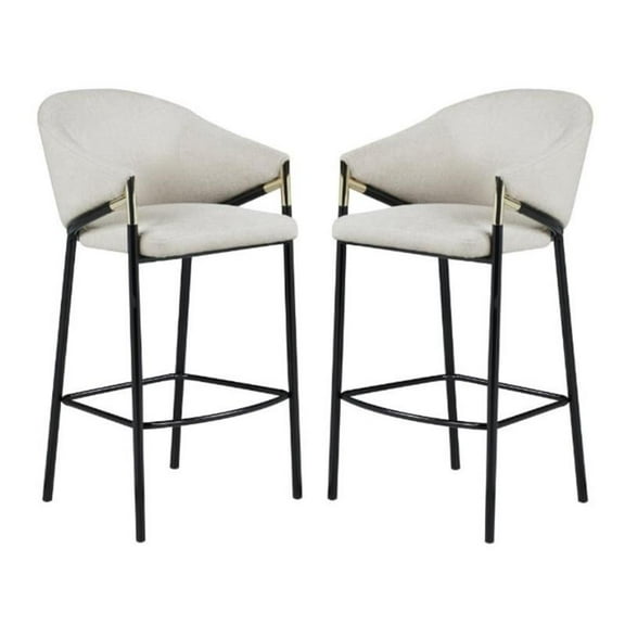 Home Square Sloped Arm Bar Stool in Beige and Glossy Black - Set of 2