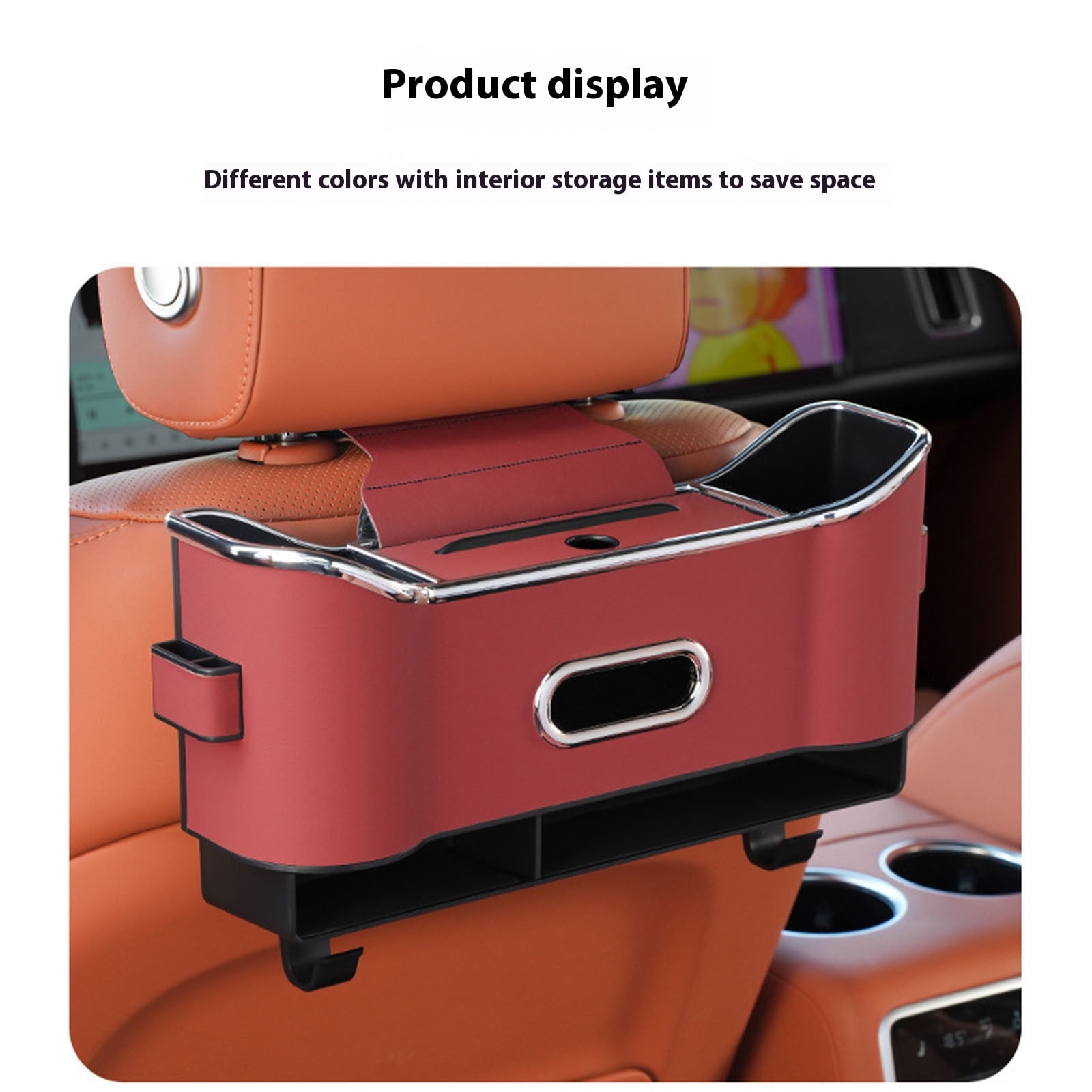 HOZVOMI Car Seat Back Organizer - Multi-Functional with Cup Holder & Tissue Box, Large Capacity, Portable Storage, Shockproof Velvet, Easy Installation for Safe Driving Experience