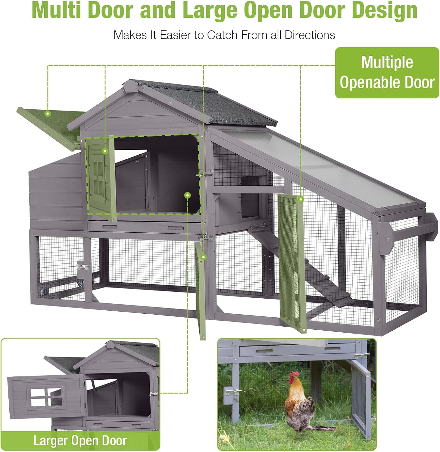 Chicken Coop Mobile Chicken House On Wheel Outdoor Rabbit Hutch for 2-4 Chickens 67"