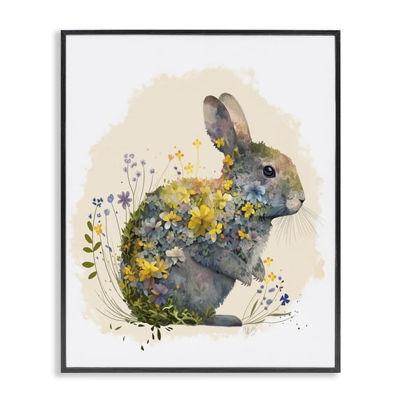 Stupell Industries Bohemian Rabbit with Buttercup Flowers Black Framed Giclee Art, 11 x 14, by Fab Funky
