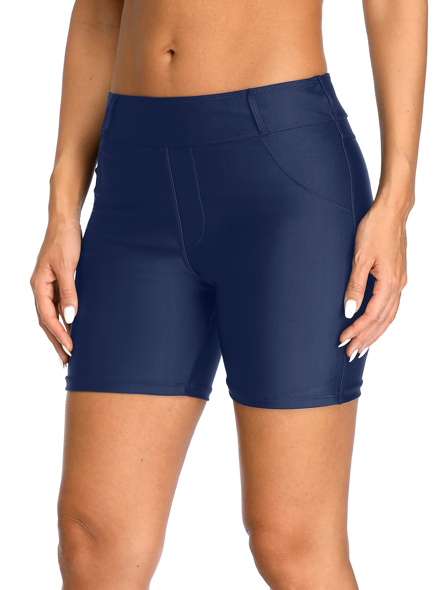 Womens Swim Shorts High Waist Swimsuits Shorts Swim Short with Pockets