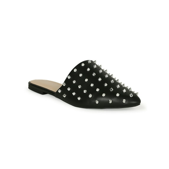 Qupid Pointy Toe Spike Studded Mule Flat 20281