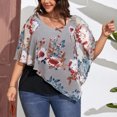 thumbnail image 4 of Estampado Casual Chal Top Cuello Redondo Asimétrico Transpirable Gasa Chal Blusa para Fiesta Compras Viajes Gris 2XL, 4 of 8