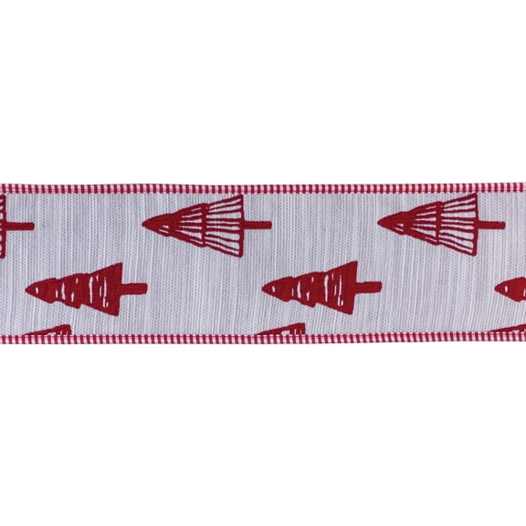 Melrose Christmas Tree Wired Craft Ribbon - 4" x 5 Yards - White and Red