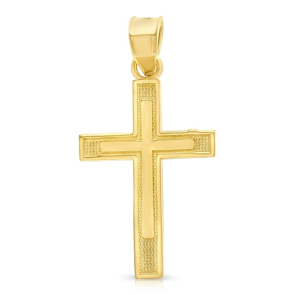 Ioka-14K Yellow Gold Cross Religious Charm Pendant For Necklace or Chain