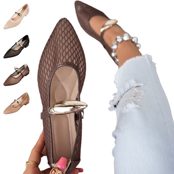 YOUYEDIAN Flat Shoes for Women Dress Non Slip Slip on Mary Jane Shoes Spring Fall Work Walking Shoes Trendy Closed Toe Orthopedic Shoes (Brown)
