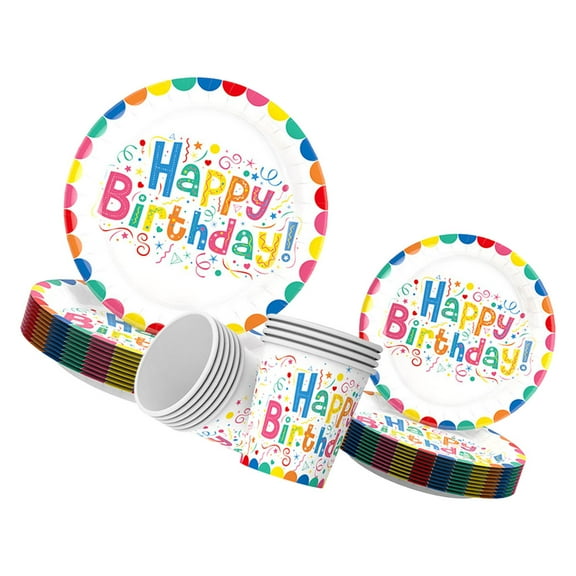 FONWILYO Assorted Color Disposable Paper Plates and Cups for Birthday Party Decoration Lightweight and Easy to Hold