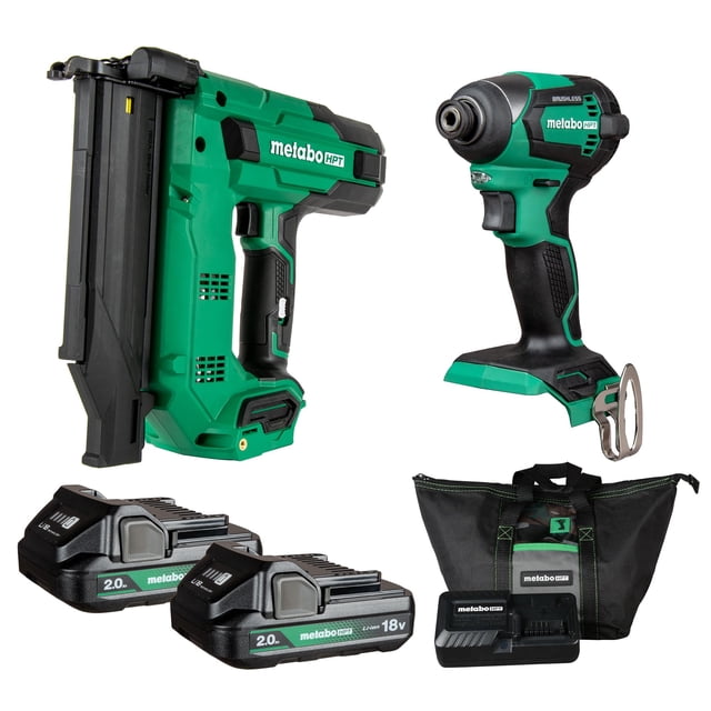 Kit combinado Metabo HPT MultiVolt Brad Nailer con destornillador de impacto de 18 V