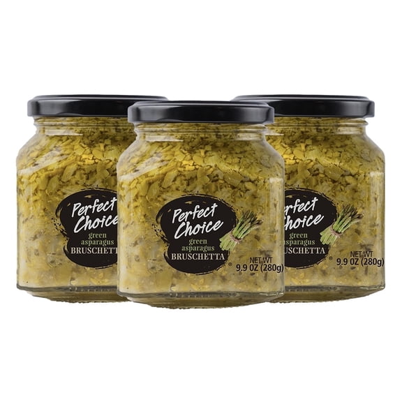 Perfect Choice Green Asparagus Bruschetta – Gourmet Spread for Crackers, Bread & Appetizers – 9.9 oz – 3 Pack