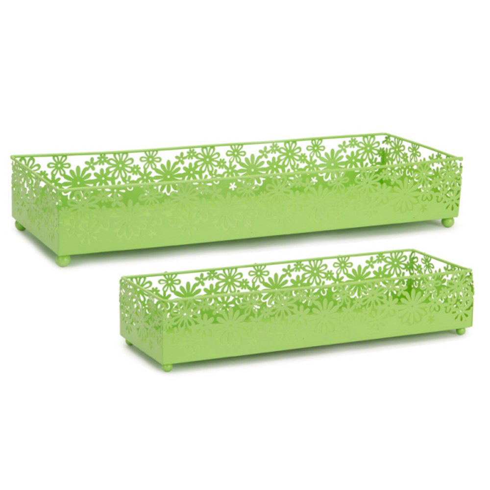 Pack of 4 Lime Green Table Top Trays with Decorative Daisy Flower Trim