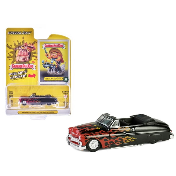 1950 Mercury Eight Convertible Lowrider Black with Flames "Menacing Monica" "Garbage Pail Kids" Series 7 1/64 Diecast Model Car by Greenlight
