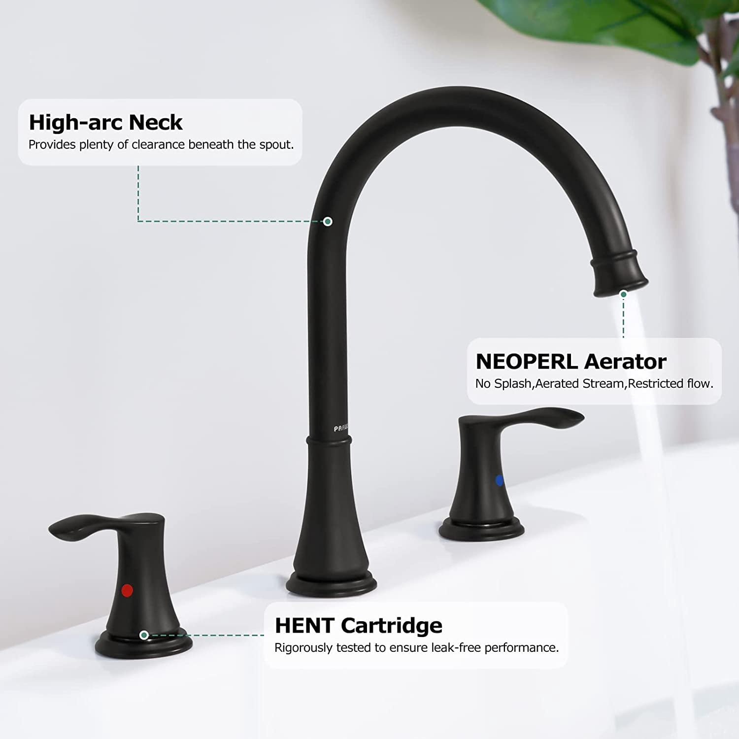 PARLOS High Arc 2-Handle Widespread Roman Tub Faucet with Valve & Faucet Supply Lines, Matte Black