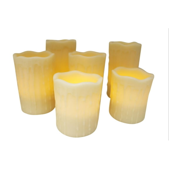 Candle Choice Set of 6 Remote Control Flameless Wax Pillar LED Candles with Melted Edge Wax Drip Effect, Battery Operated -2 of each 4',5" and 6" tall