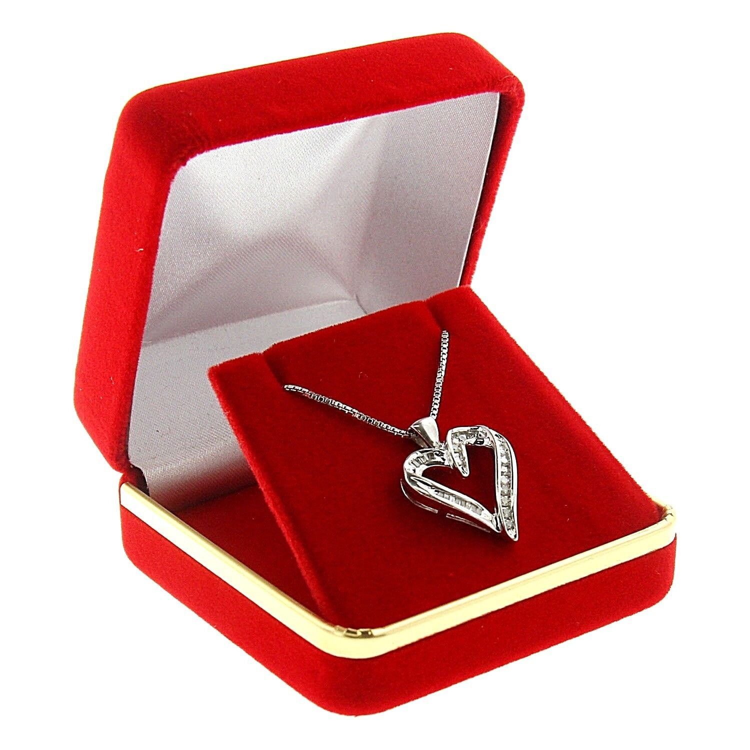 Red Velvet Charm Pendant Earring Box Display Jewelry Gift Box Gold Trim