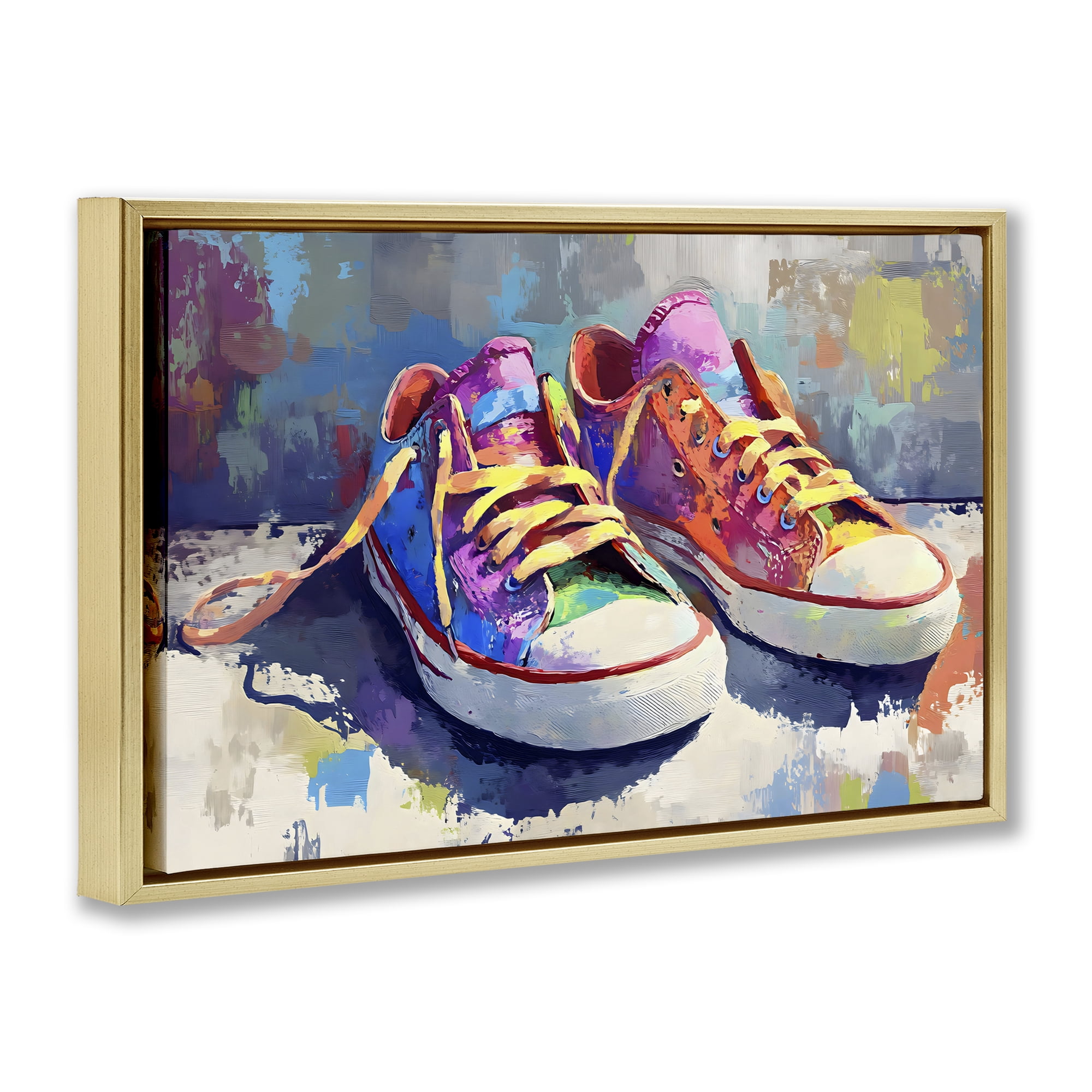 Stupell Industries Colorful Low Top Sneakers Gold Framed Floater Canvas Wall Art, design by Creative Studio