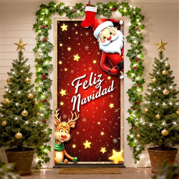 Thridimensional Christmas Door Cover Flag Snowman Christmas Tree Santa Claus Realistic Door Cover Exquisite Door Flag