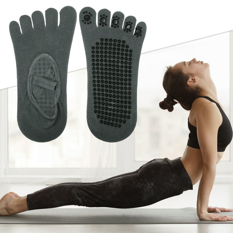 Unique Bargains 3 Pair Yoga Socks Five Toe Socks Non Slip Pilates Barre  Ballet Socks Dark Gray for Women with Grips