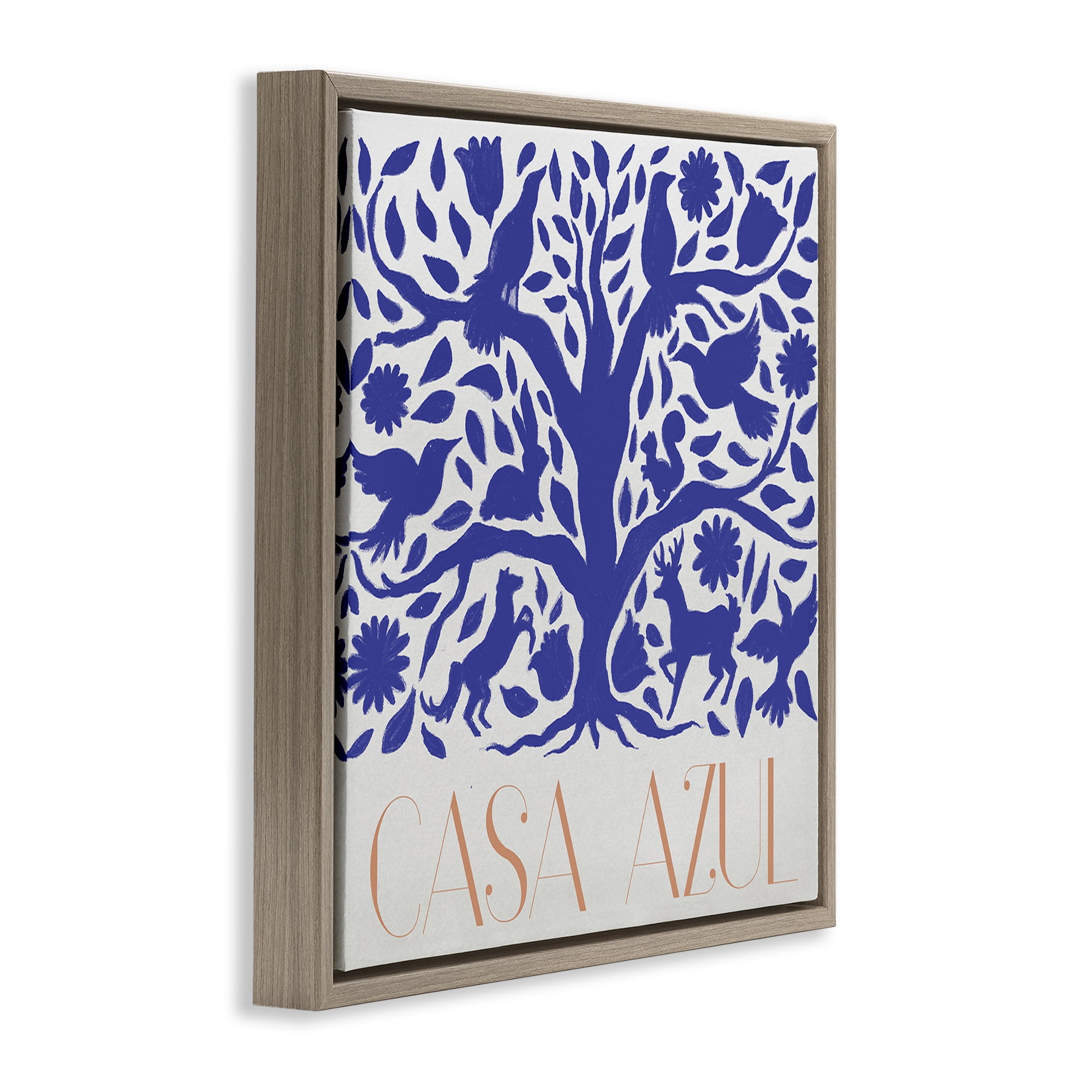 Stupell Industries Casa Azul Árbol y Animales Animals Painting Brown Floater Framed Art Print Wall Art, 25 x 25