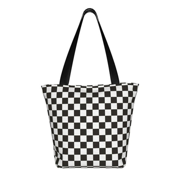 Ratiio Black and White Checkerboard Print Shoulder Bag for Women, Polyester Crossbody Purse Lightweight Handbag for Daily Travel and Casual Use