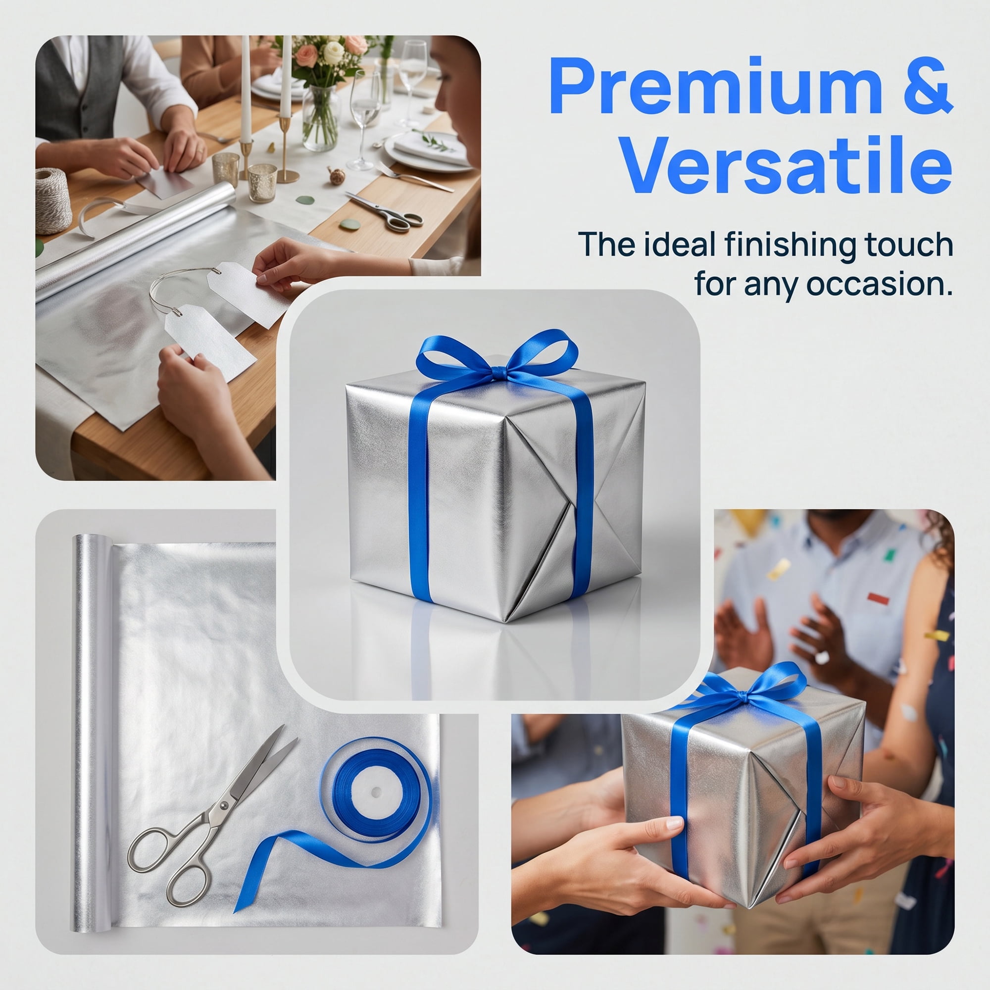 Unique Bargains 3Pcs Heavyweight Matte Gift Wrapping Paper Silver 39.4" x 27.6"