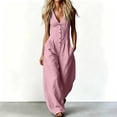thumbnail image 5 of Jumpsuits for Women Casual Sleeveless V Neck Button Wide Leg Romper High Waist Slimming Fashion Pocket Jumpsuit For Daily Workwear, 5 of 7