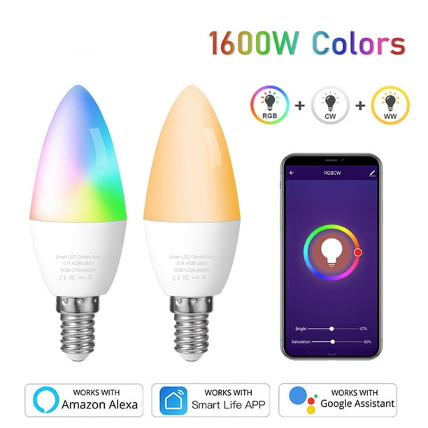 WiFi Smart Bulb,LED Candle Bulb E14 Dimmable Light SmartLife / Tuya Remote Control Fitting Alexa Google Home Smart Light Bulb - Walmart.com