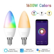 WiFi Smart Bulb,LED Candle Bulb E14 Dimmable Light SmartLife / Tuya Remote Control Compatible with Alexa Google Home Smart Light Bulb