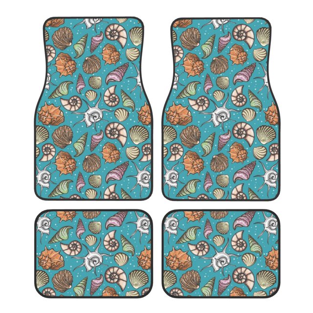 Balery Cute Conch Juego de 4 Alfombrillas para Auto, Revestimientos de Caucho Resistente, Diseño Antideslizante