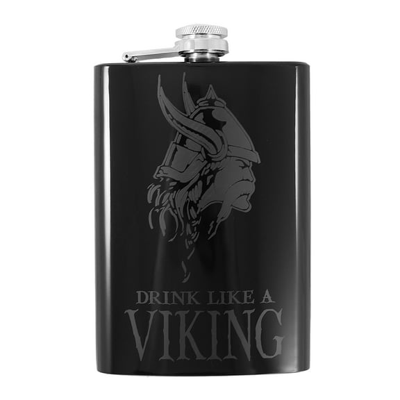 Hip Flask Plus Stainless Steel 8oz Drink Like a Viking Black Flask