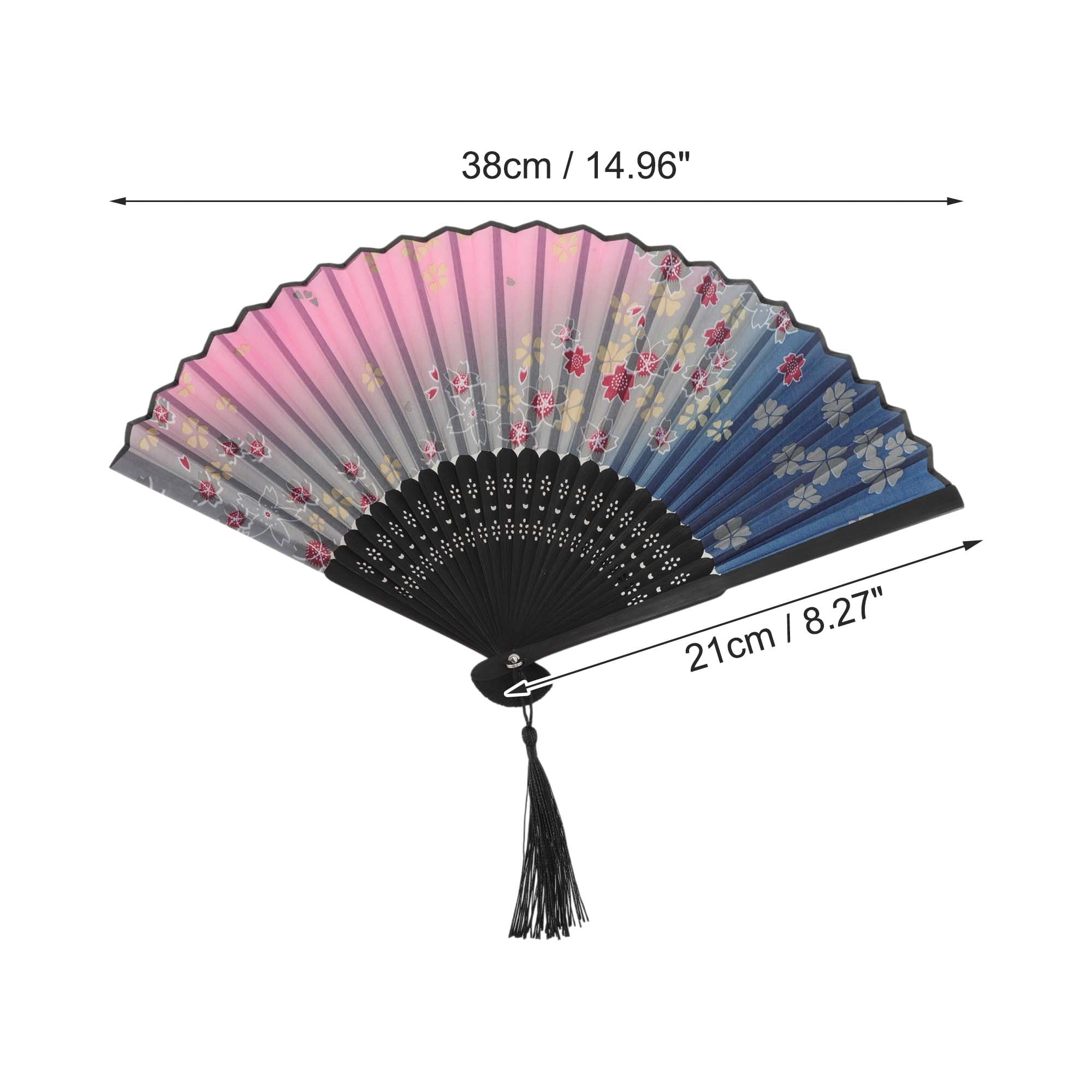 Unique Bargains Ancient Style Folding Fan 1Pc Dark Blue Pink [Lucky Four-Leaf ]