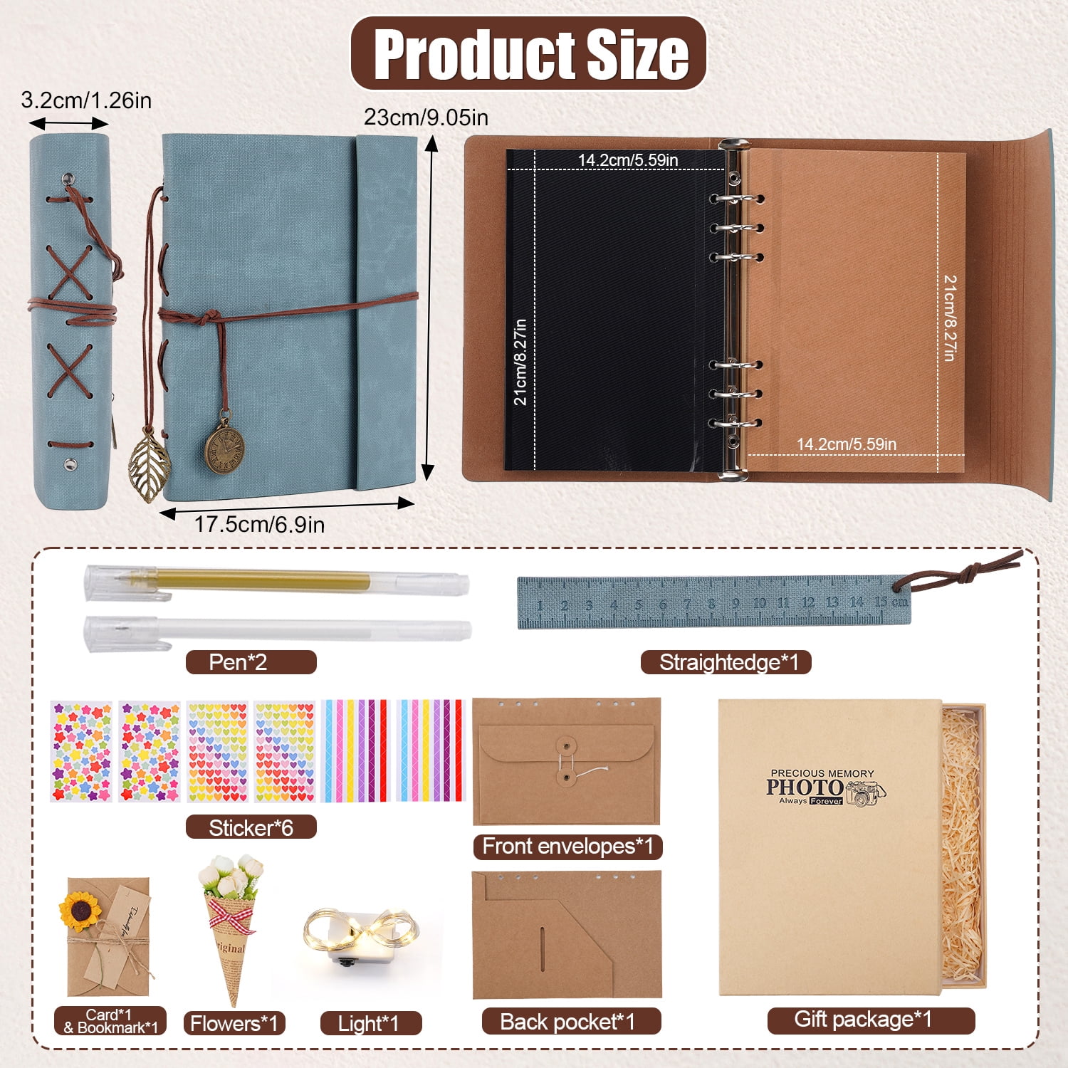 TJT 104 Pages Scrapbook Album, Self Adhesive Photo Album DIY Photo Book, Leather Memory Book for Wedding Baby Family Travel Birthday Christmas Blue