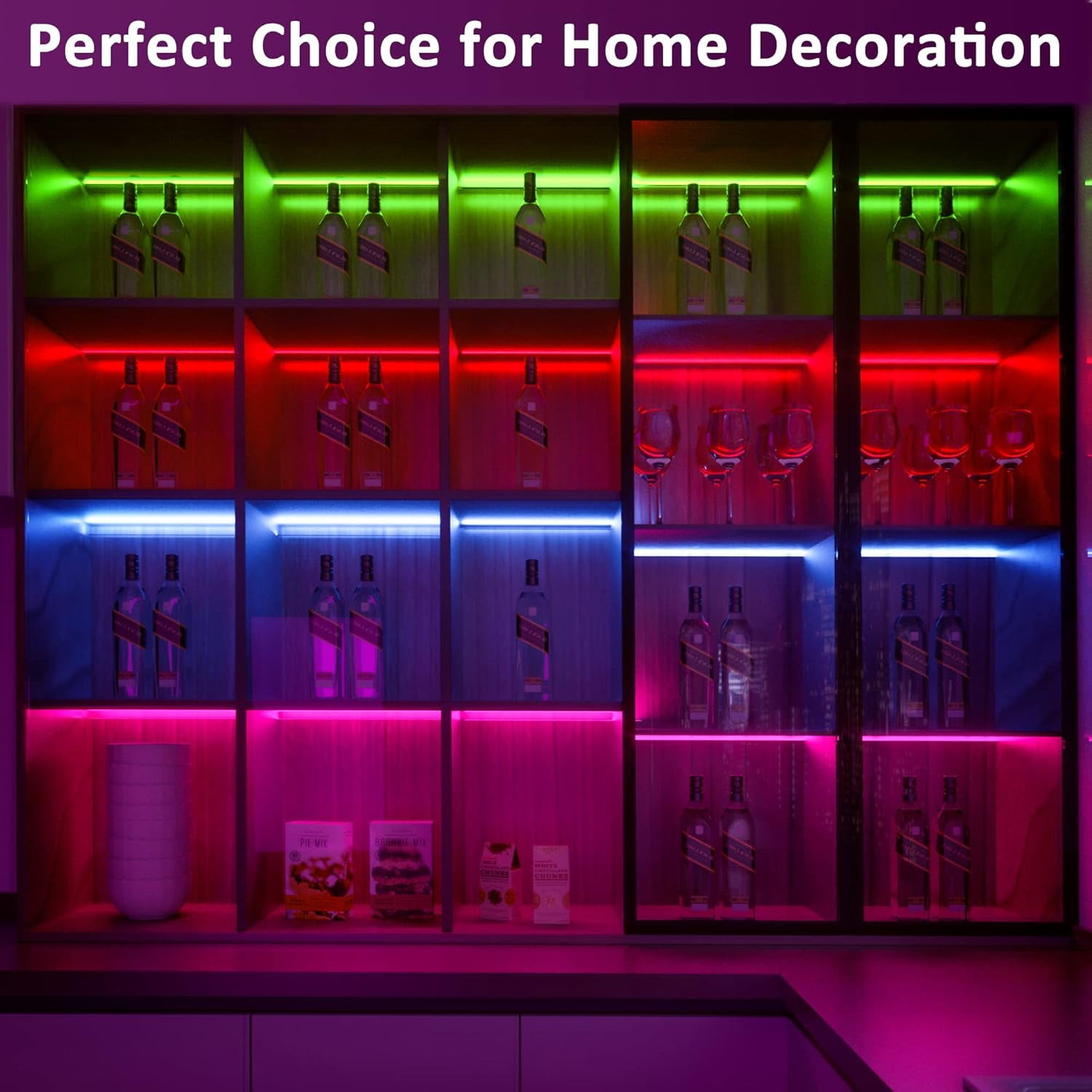 3 Pcs RGB Under Cabinet Lights Kit, Smart App and Remote Control Lighting, Dimmable Counter for Kitchen, Plug in LED Bar Cabinet, Counter, Workbench, Desk