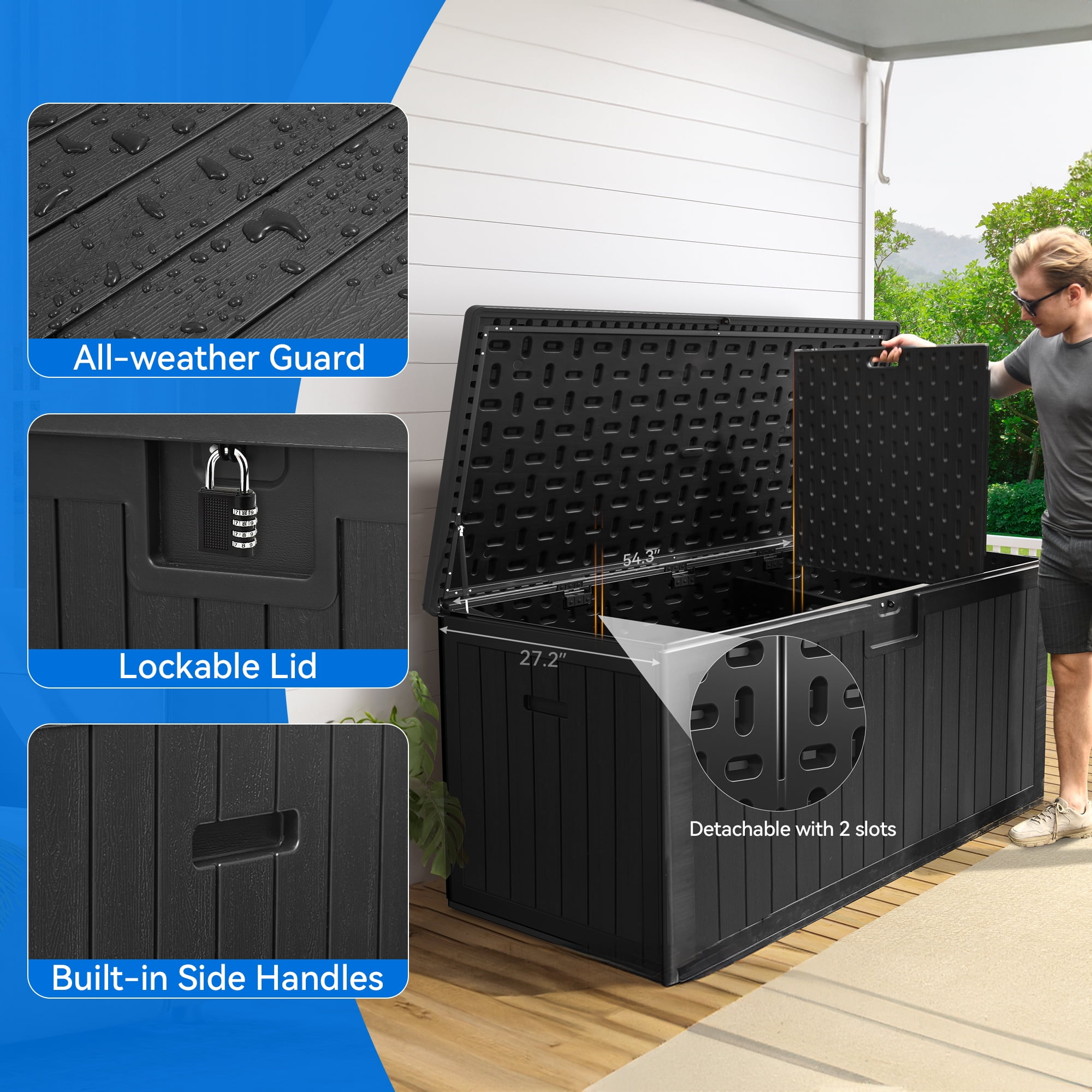 BTExpert 150 Gallon Large Resin Deck Box, Outdoor Storage Container fo
