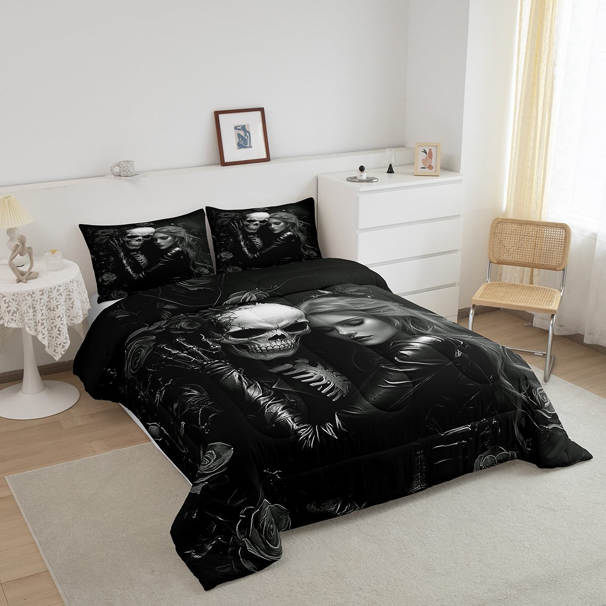 Millionspring Red Rose Bouquet Building Set With Skull Vase Red Artificial Roses Gifts For Her Him On Birthday, Anniversary, Valentine's Day, Halloween, Christmas,Gothic Home Decor