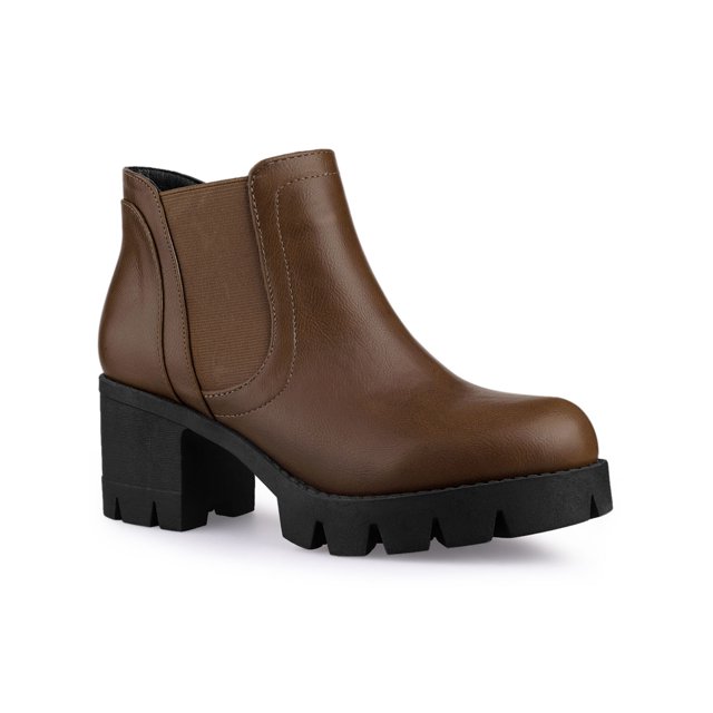 Unique Bargains Bottines Chelsea à Talon Bloc à Semelle Crantée pour Femmes