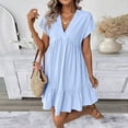 thumbnail image 3 of Iyufng Summer Dresses for Women Short Sleeve V Neck Ruffle Hem Mini Dresses Fashion Casual Solid Vacation Sundress, 3 of 9