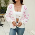 thumbnail image 4 of NAYTOAO Women Heart Print Cropped Cardigan Fall Long Sleeve V-Neck Open Front Knit Sweaters Casual Outerwear, 4 of 8