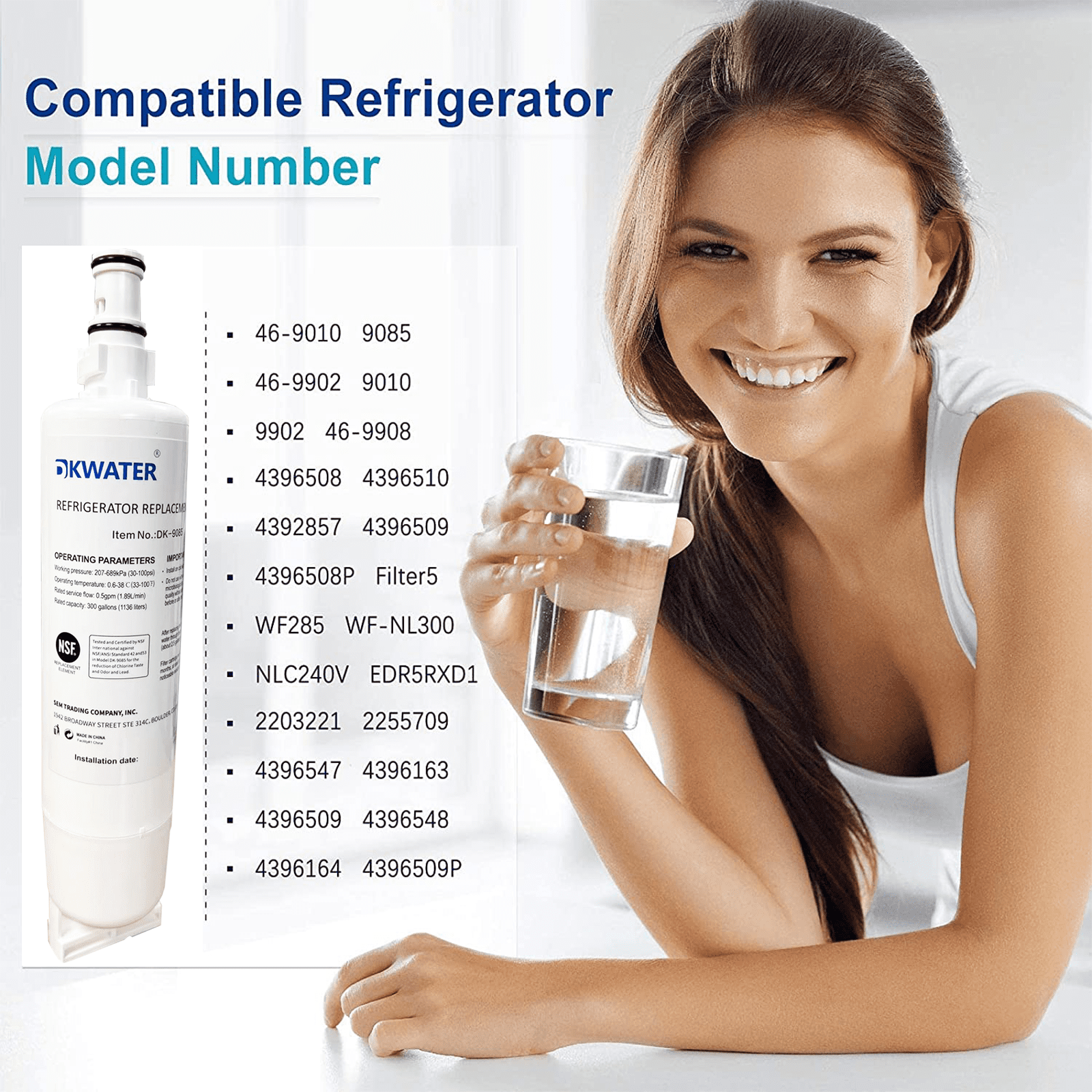DKWATER White Refrigerator Water Filter Compatible with Whirlpool 4396508 6-Pack