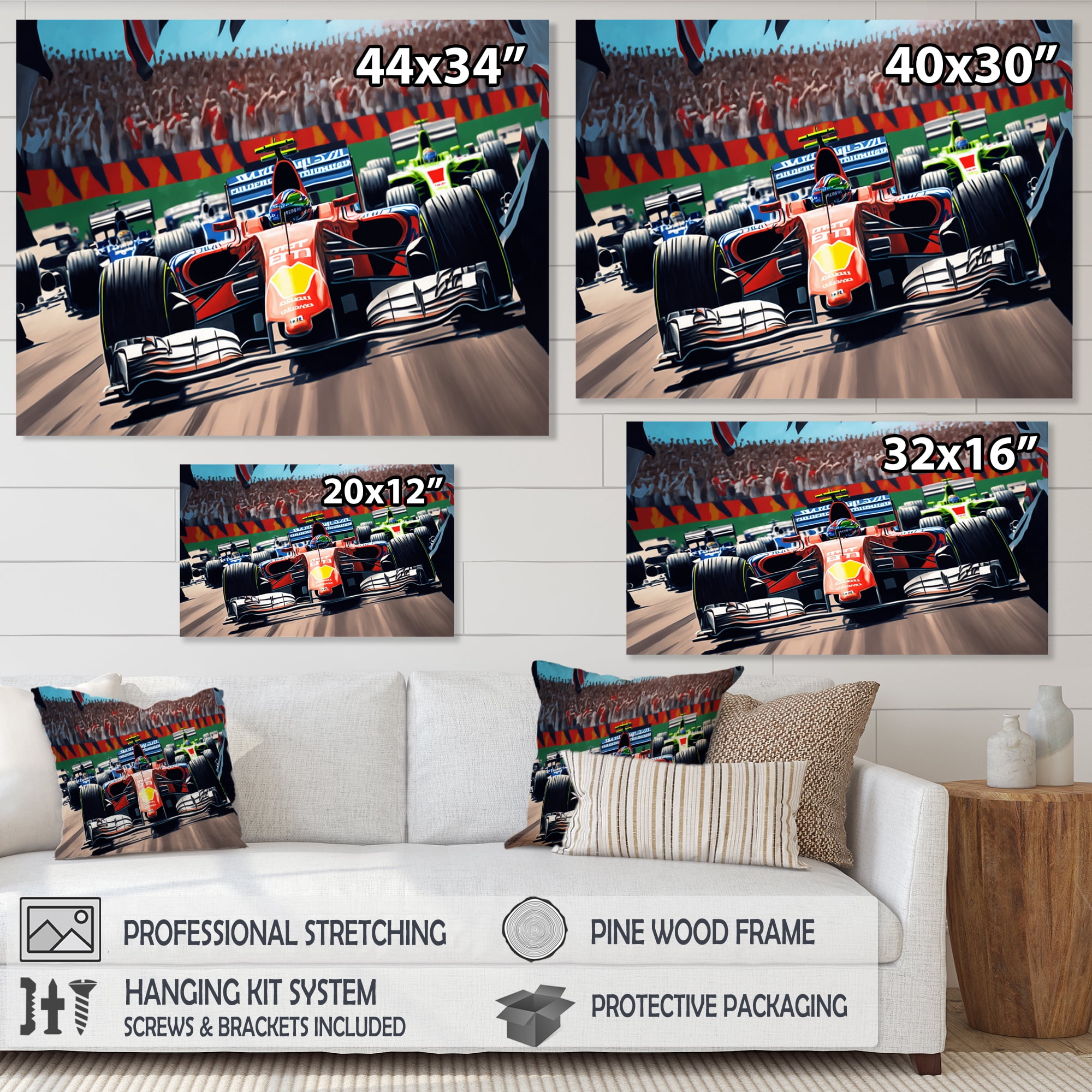 Designart Formula Car Racing II Canvas Wall Art