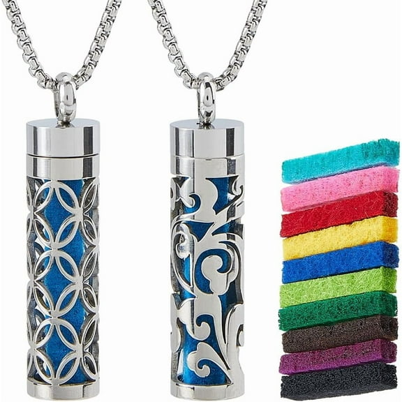 2 Styles Essential Oil Necklaces Perfume Pendant Necklaces with 20PCS Felt Pads Diffuser Necklace Essential Oil Jewelry Gift Stainless Steel Perfume Pendants for Women Men Silver