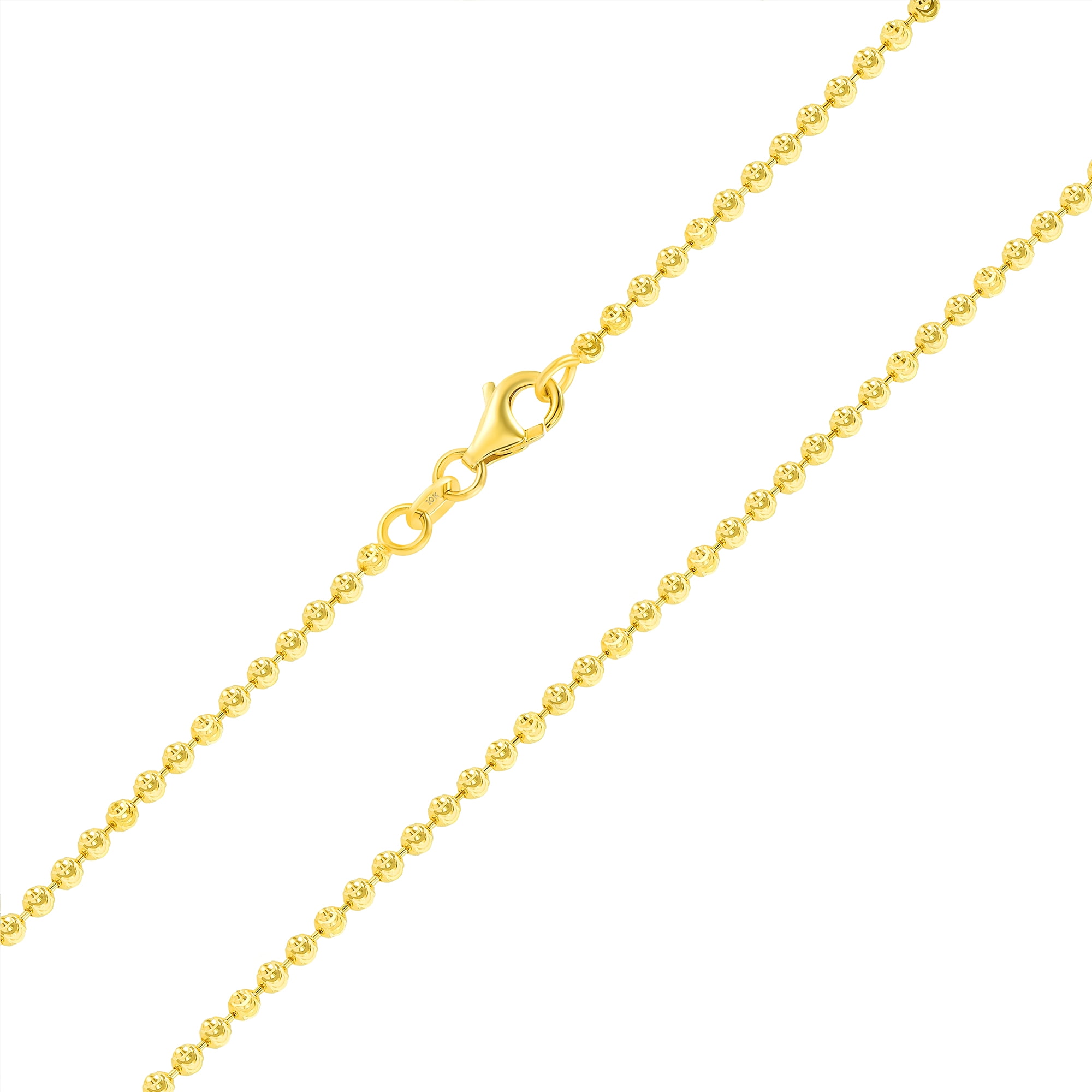 Nuragold 10k Real Yellow Gold Solid Ball 2mm Moon Diamond Cut Bead Dog Tag Necklace (16"-30") Italian Jewelry for Men & Women