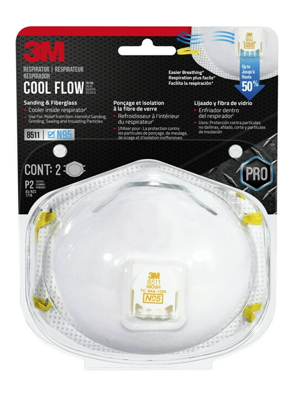 3M N95 Respirator 8511, Cool Flow Valve, White, Stretchable, 2 Safety Masks