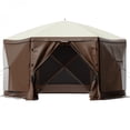 thumbnail image 5 of 10x10 FT 6 Sided Waterproof Camping Gazebo Tent Pop up Screen Shelter with Mesh Windows Carry Bag Ground Stakes for 8 Person Brown Beige, 5 of 8