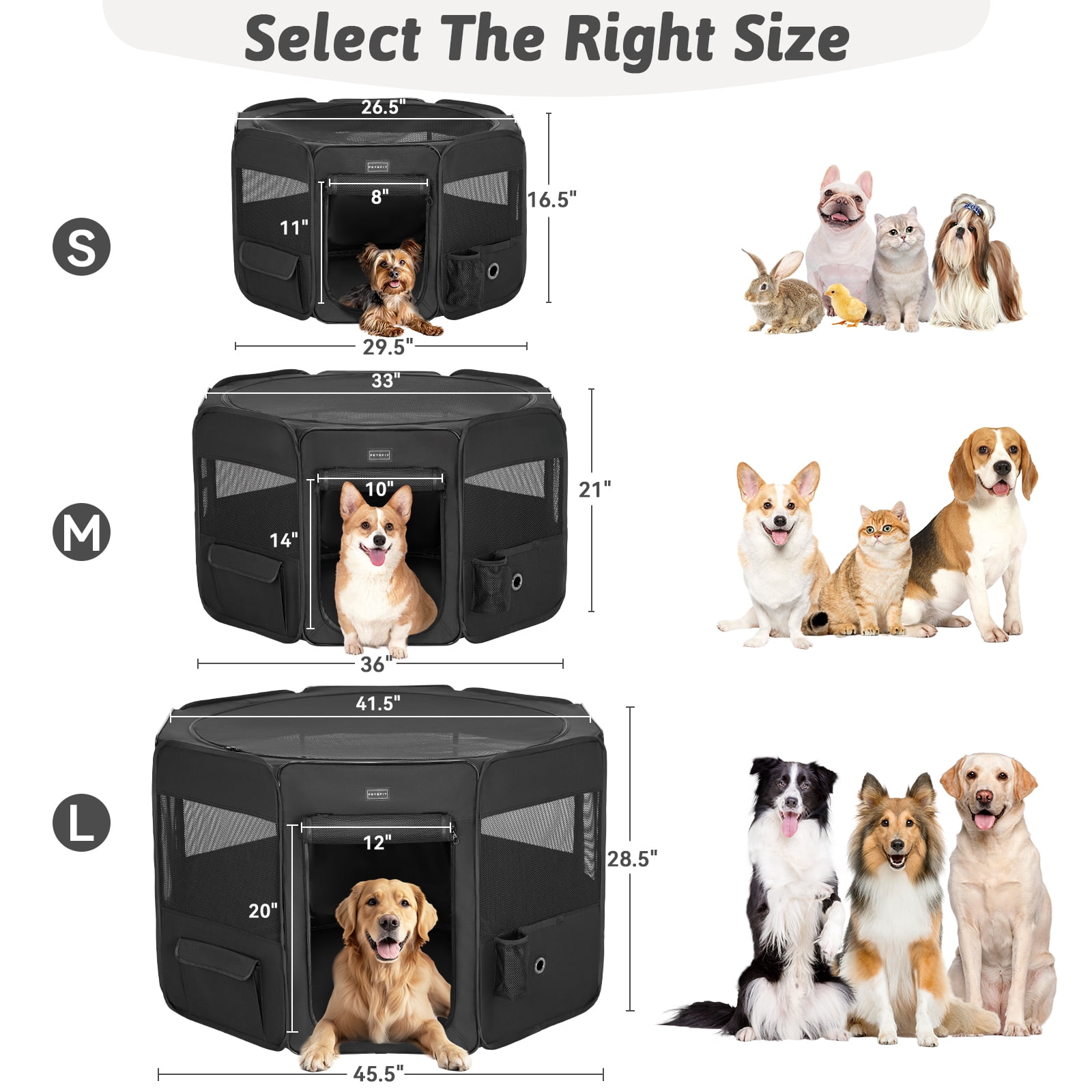 PETSFIT Portable Dog Playpen,36" Dog Play Pen Indoors with Removable Waterproof Mat & Zippered Roof | RV, Camping, Travel Dog Pen | Whelping & Cat Observation Space
