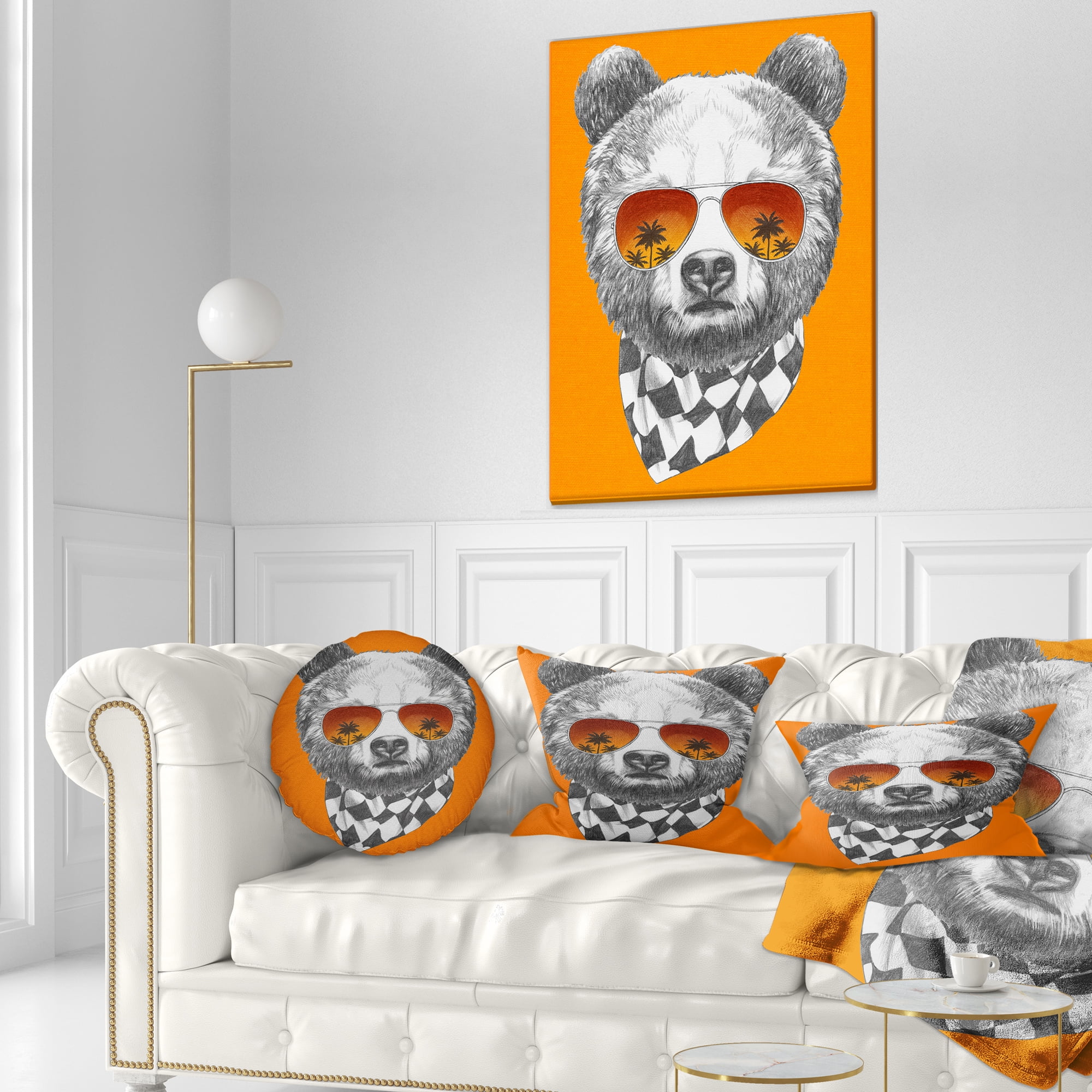 Designart Funny Bear with Sunglasses - Animal Throw Pillow - 12x20