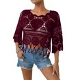 thumbnail image 2 of Women's Plain Fringe Trim Cut Out Sheer Crochet Cover Up Boho Scallop Trim 3/4 Sleeve Round Neck Beach Coverup Tops, 2 of 5