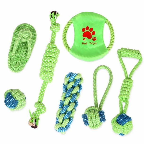 Juego de 7 juguetes de cuerda de punto para mascotas, juguetes para masticar, juguetes para perros, juguetes para cachorros, cuerdas de algodón